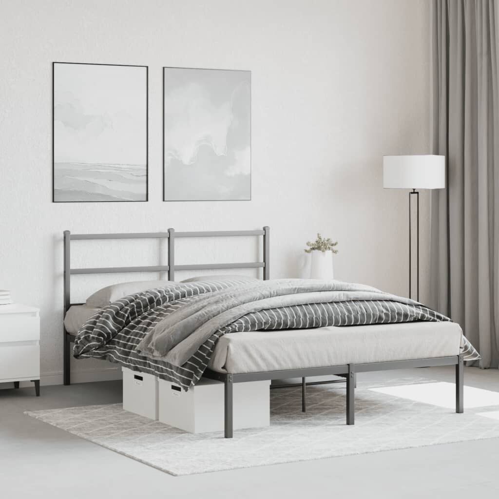 Metal Bed Frame without Mattress with Headboard Black 135x190 cm Price