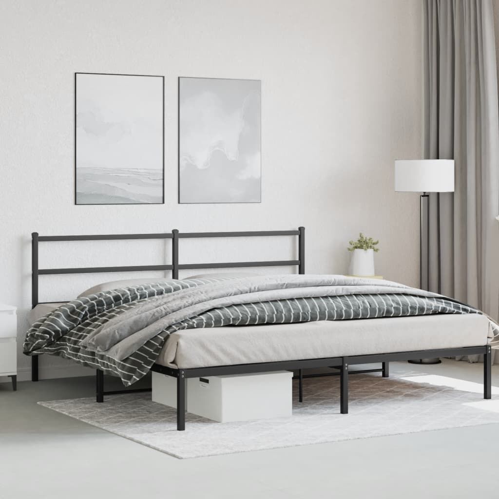Metal Bed Frame without Mattress with Headboard Black 183x203 cm King Price