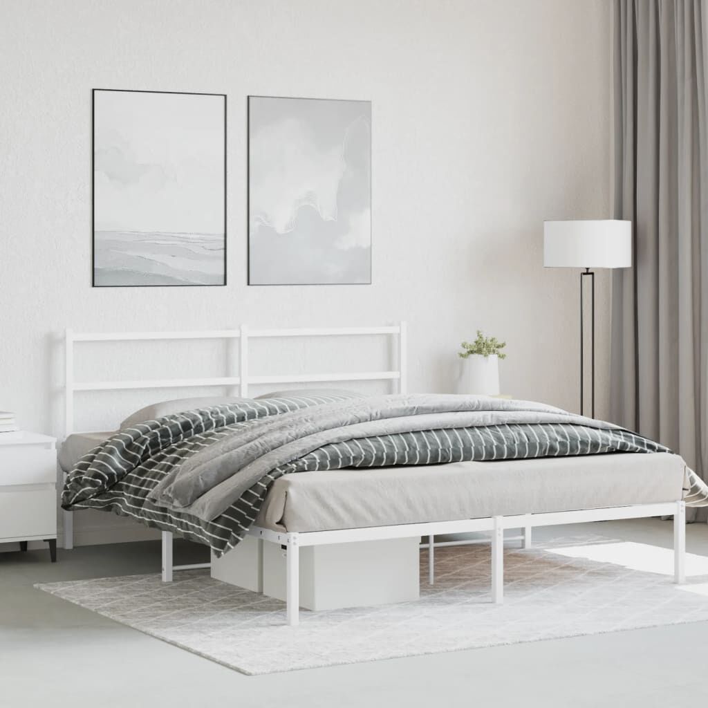 Metal Bed Frame without Mattress with Headboard White 150x200 cm Price