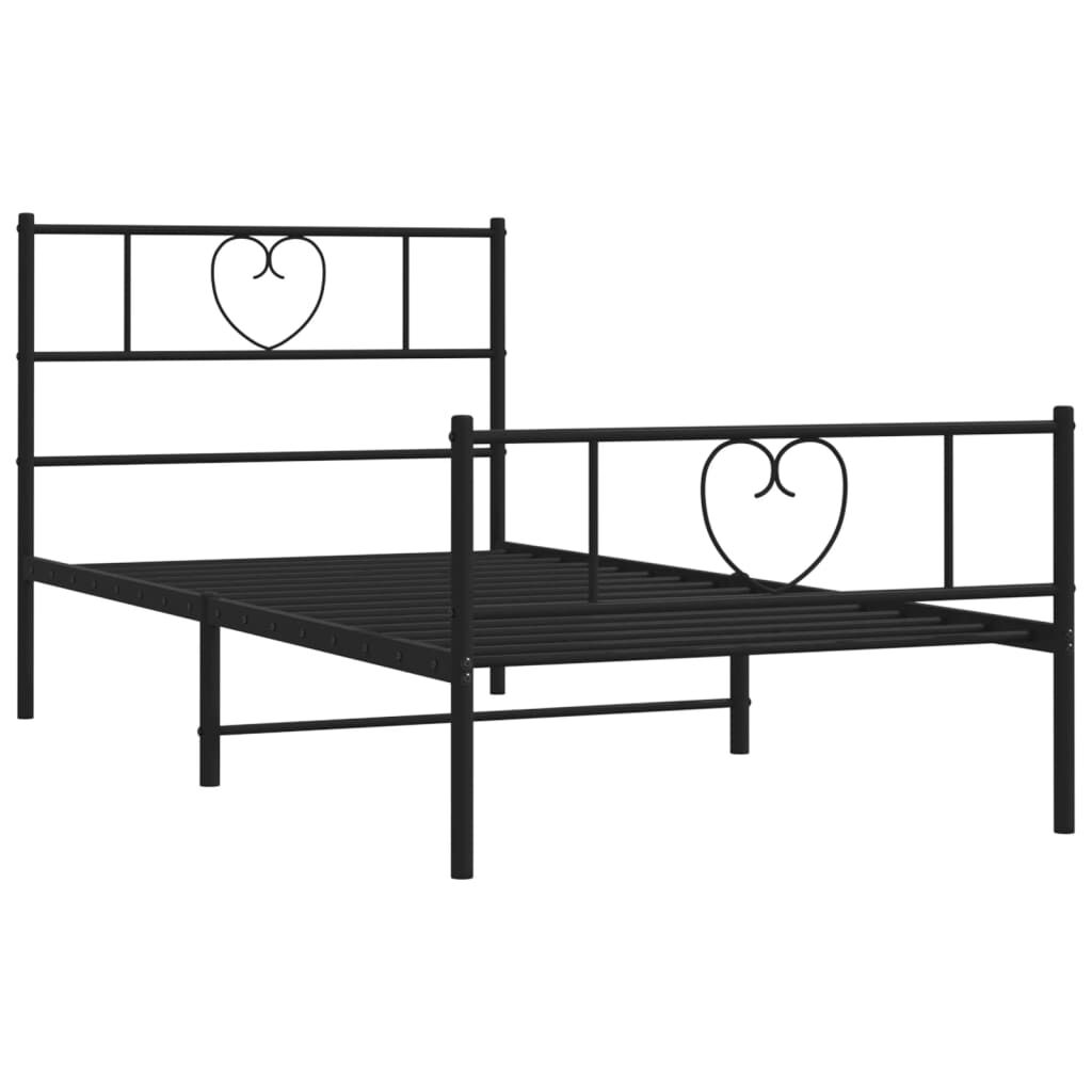 Metal Bed Frame without Mattress with Footboard Black 90x190 cm Price