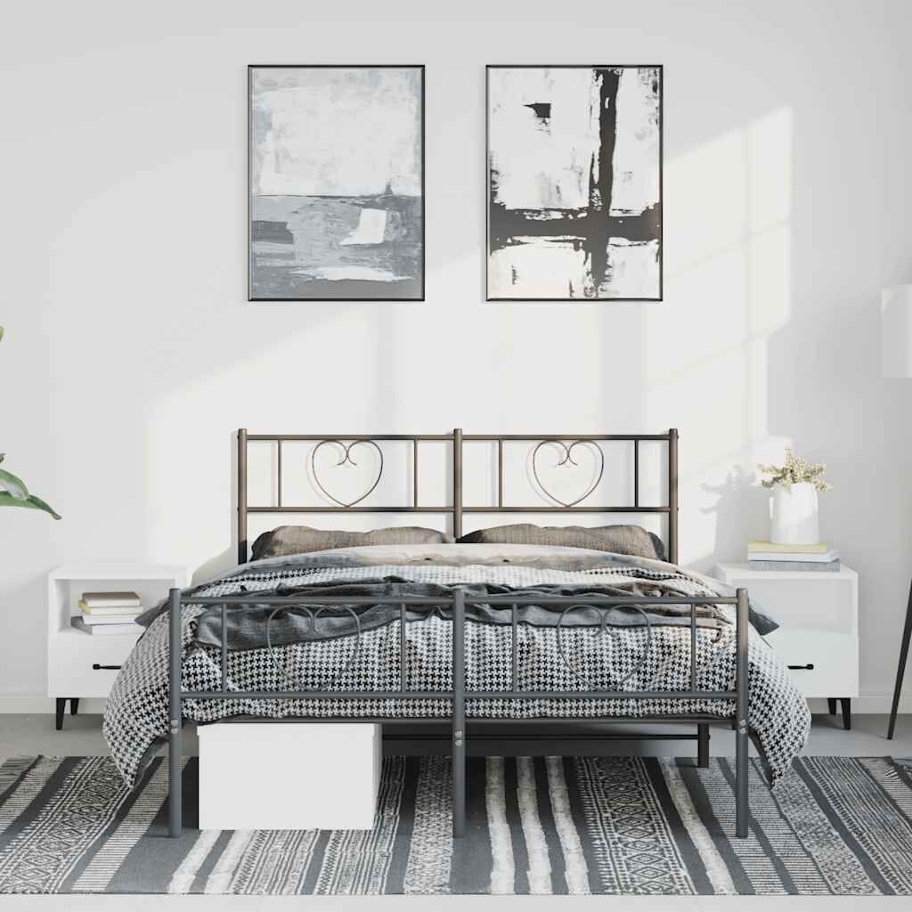 Metal Bed Frame without Mattress with Footboard Black 135x190 cm Price