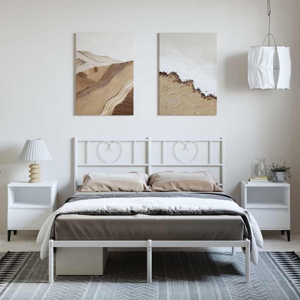 Metal Bed Frame without Mattress with Headboard White 135x190 cm Price