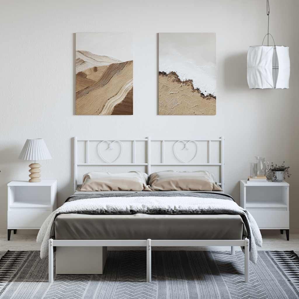 Metal Bed Frame without Mattress with Headboard White 150x200 cm Price