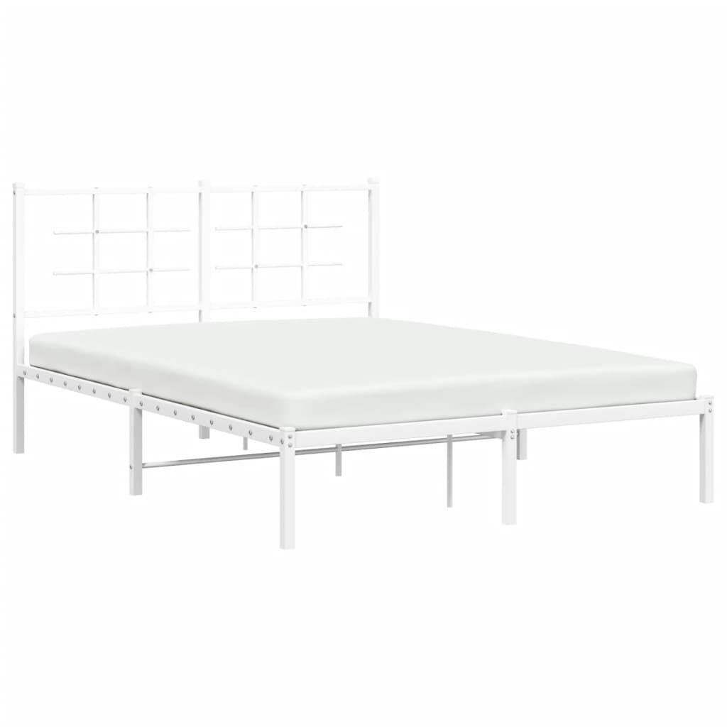 Metal Bed Frame without Mattress with Headboard White 135x190 cm Price