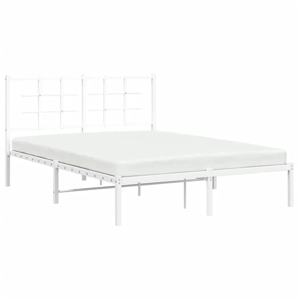 Metal Bed Frame without Mattress with Headboard White 135x190 cm Price