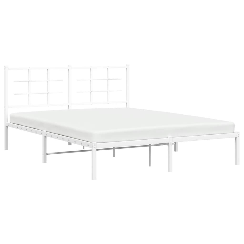 Metal Bed Frame without Mattress with Headboard White 150x200 cm Price