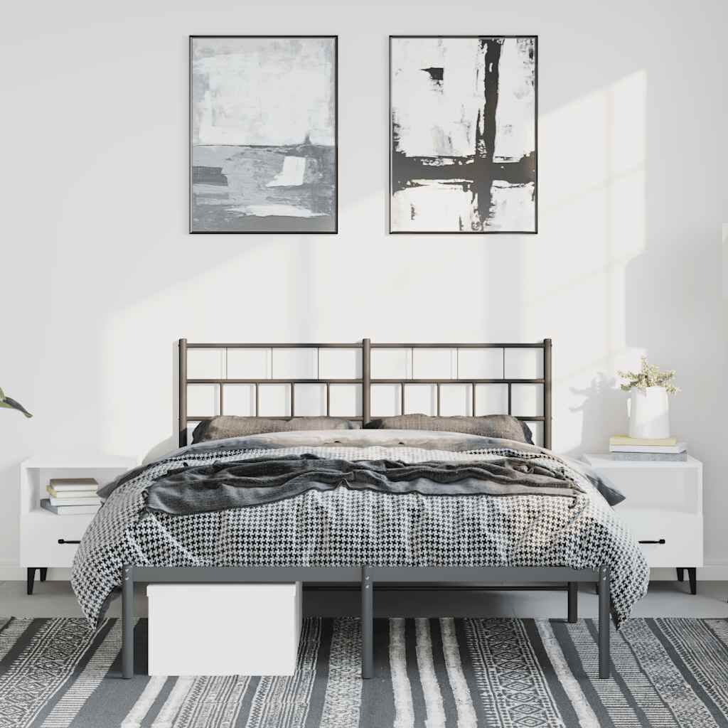Metal Bed Frame without Mattress with Headboard Black 135x190 cm Price
