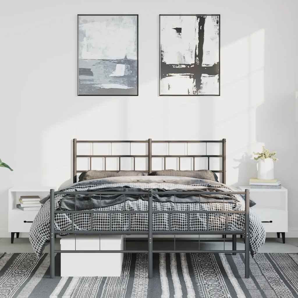 Metal Bed Frame without Mattress with Footboard Black 135x190 cm Price