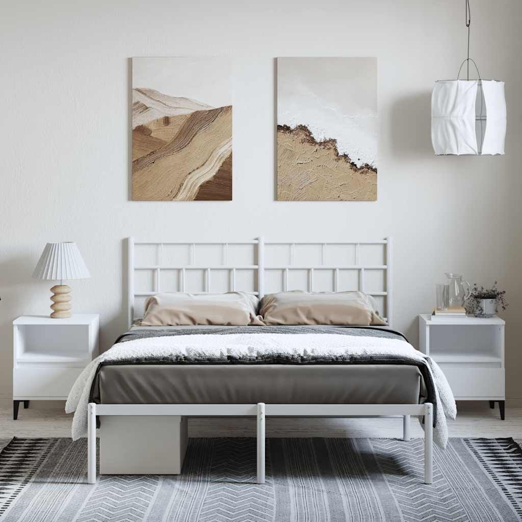 Metal Bed Frame without Mattress with Headboard White 150x200 cm Price