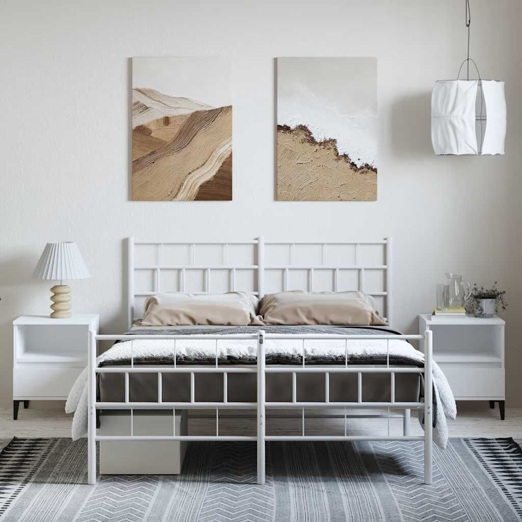 Metal Bed Frame without Mattress with Footboard White 150x200 cm Price