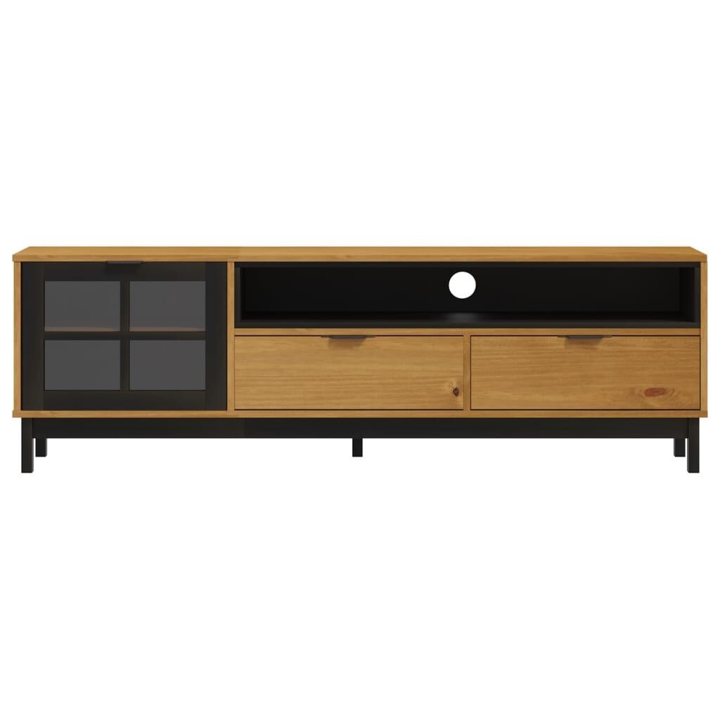 TV Cabinet with Glass Door FLAM 158x40x50 cm Solid Wood Pine Price