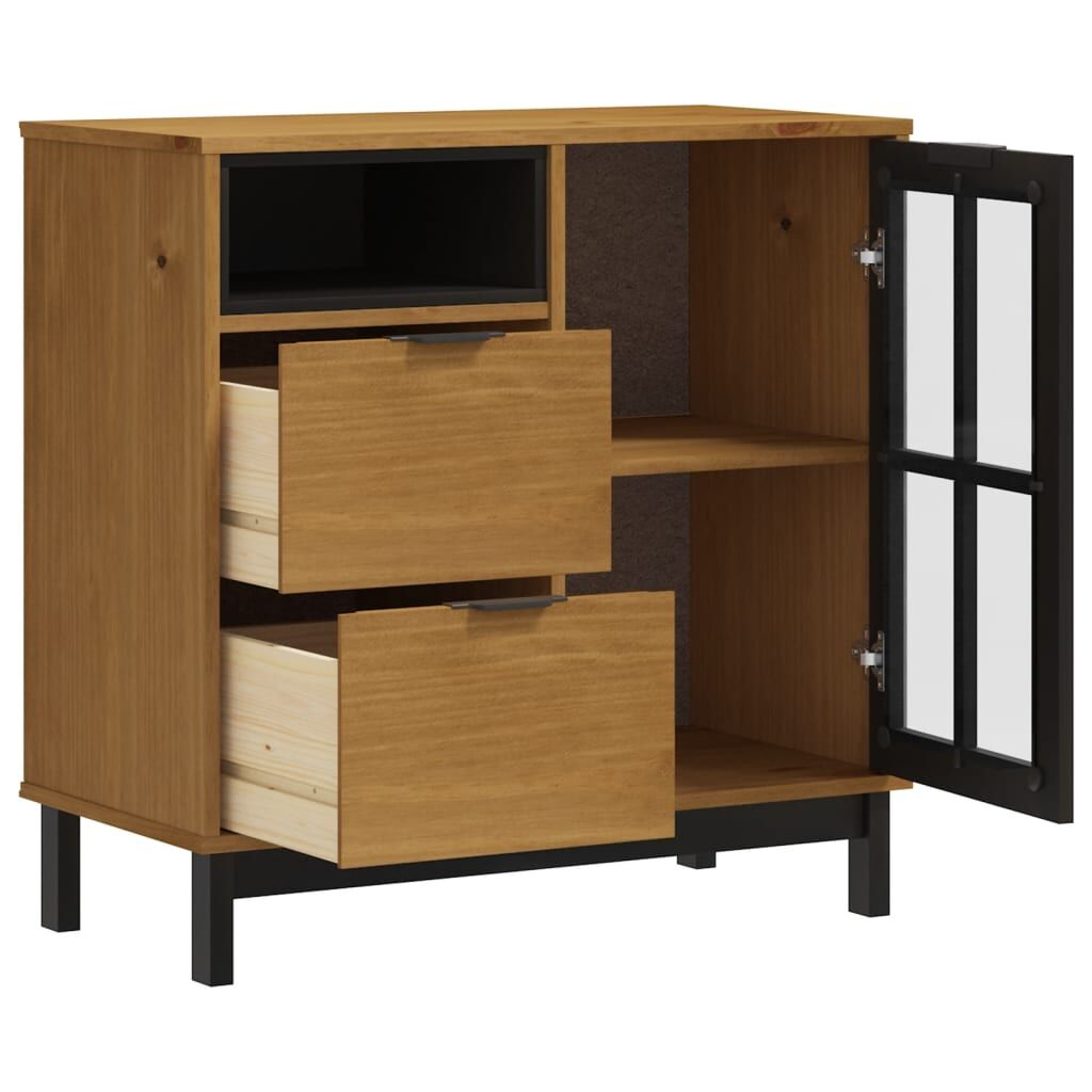 Sideboard with Glass Door FLAM 80x40x80 cm Solid Wood Pine Price