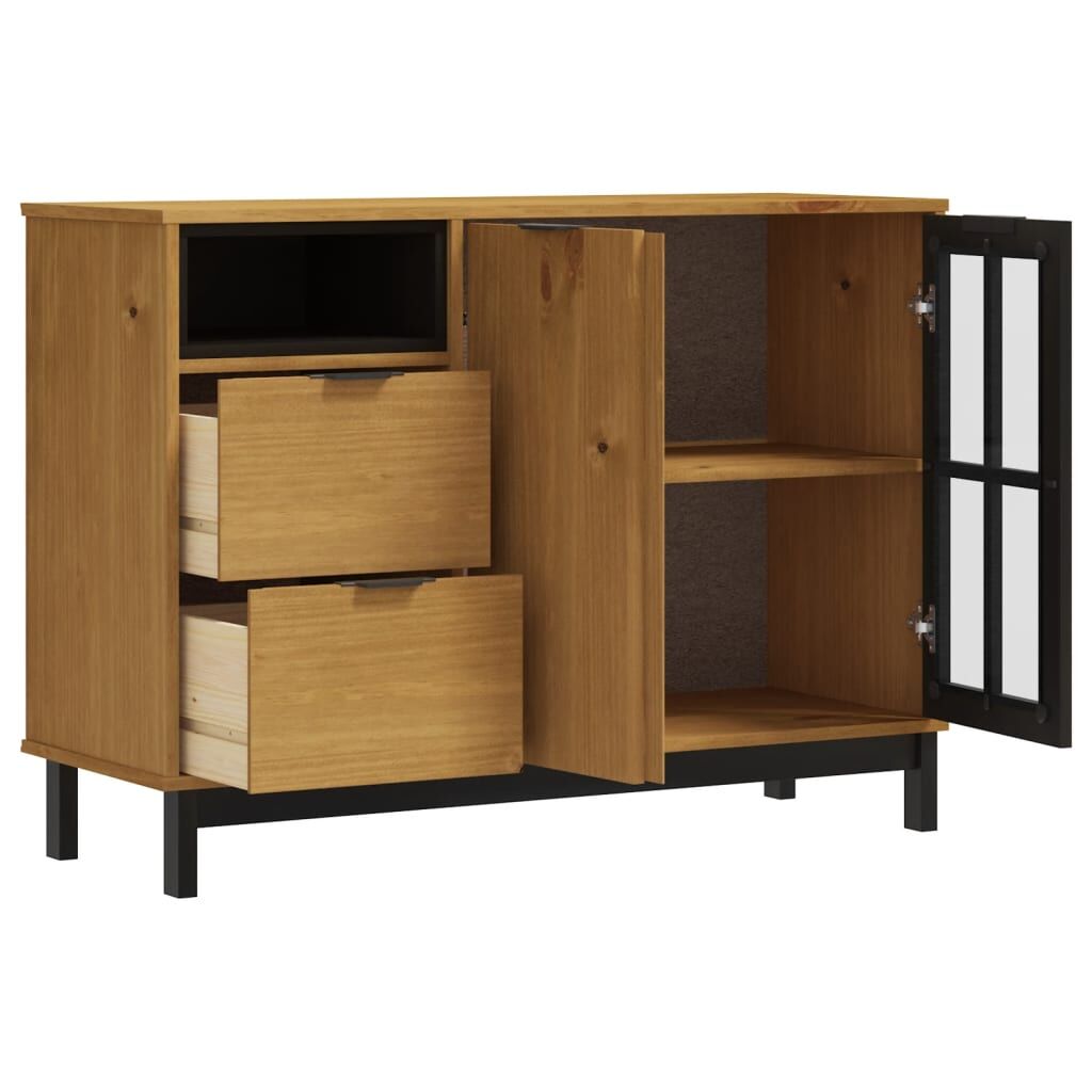 Sideboard with Glass Door FLAM 110x40x80 cm Solid Wood Pine Price