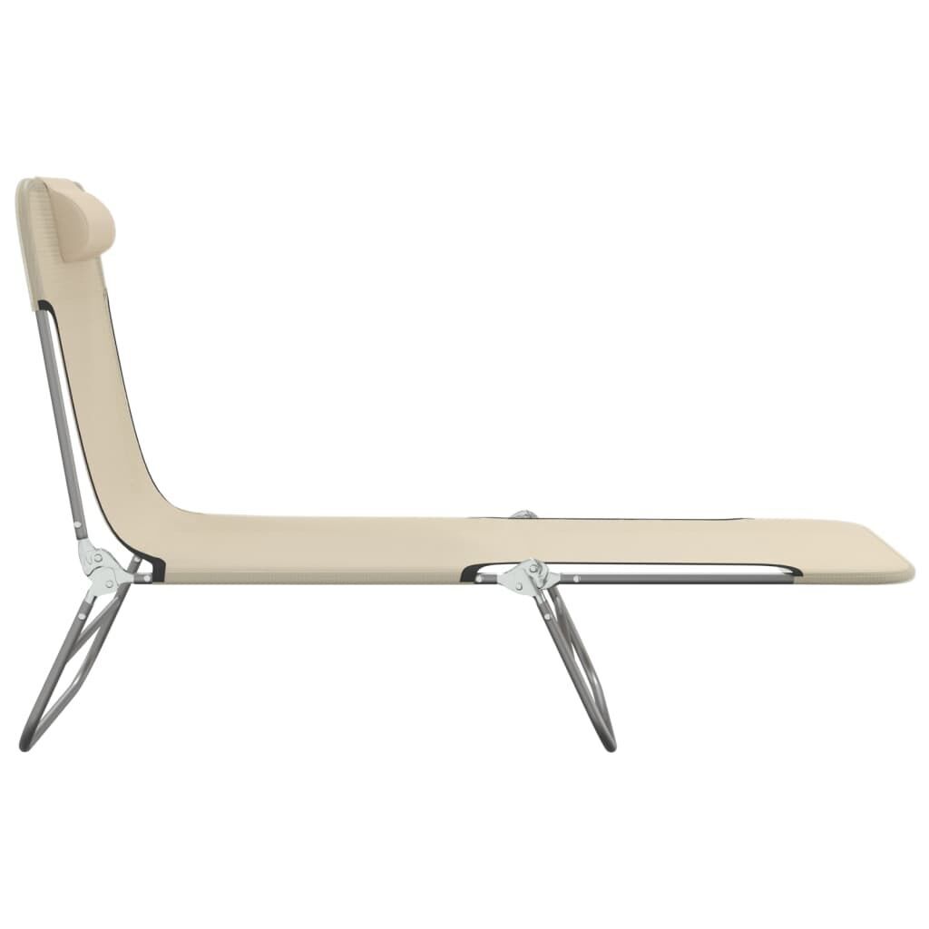 Folding Sun Loungers 2 pcs Cream Textilene and Steel Price