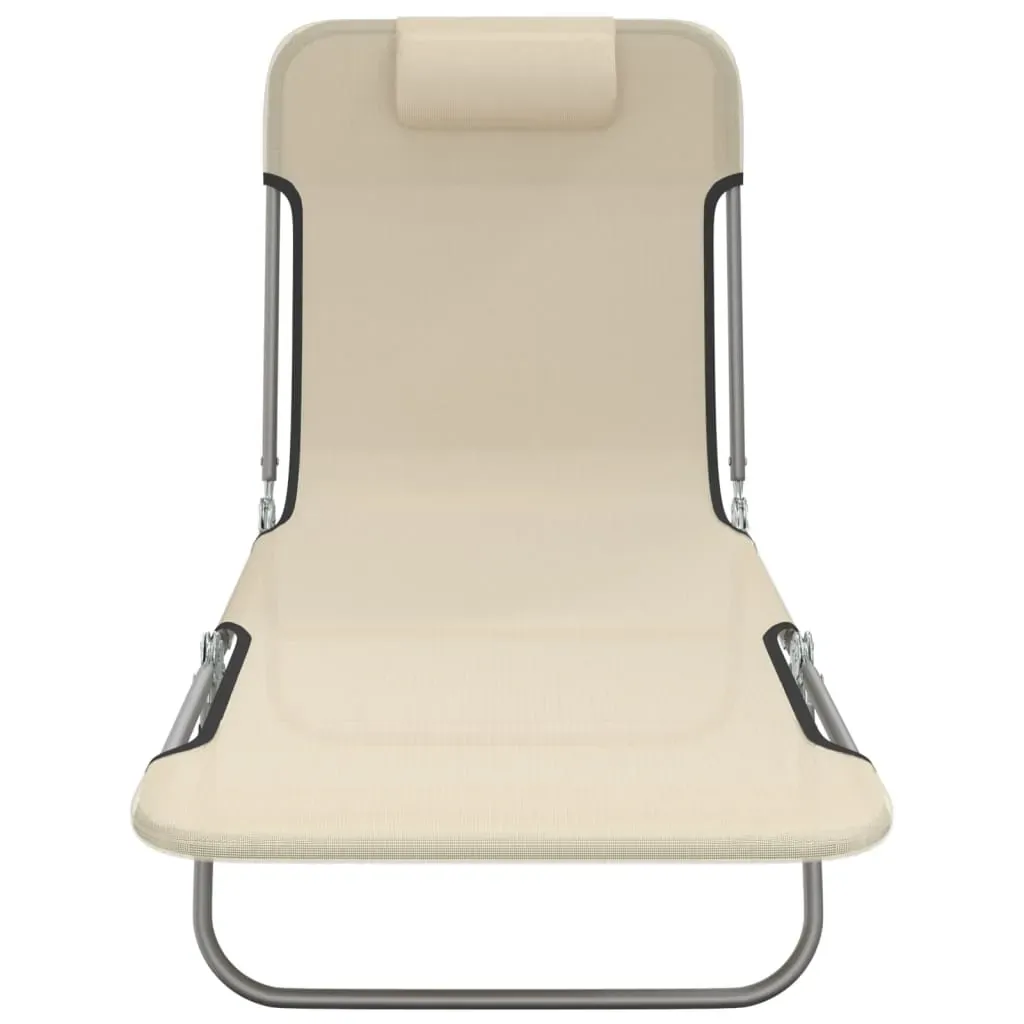 Folding Sun Loungers 2 pcs Cream Textilene and Steel Price