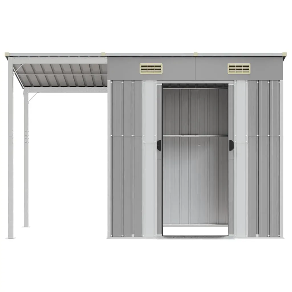 Garden Shed with Extended Roof Light Grey 277x107x181 cm Steel Price