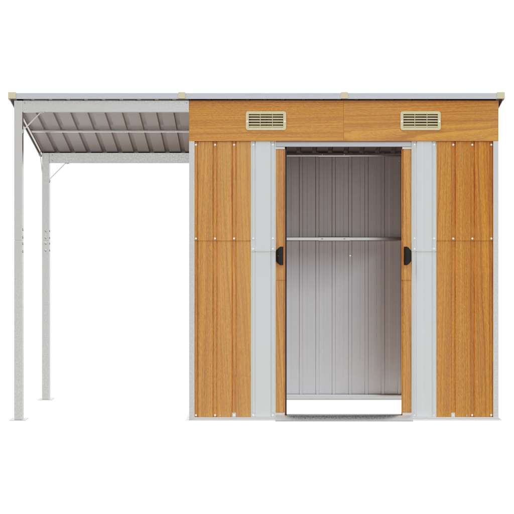 Garden Shed with Extended Roof Light Brown 277x110.5x181 cm Steel Price