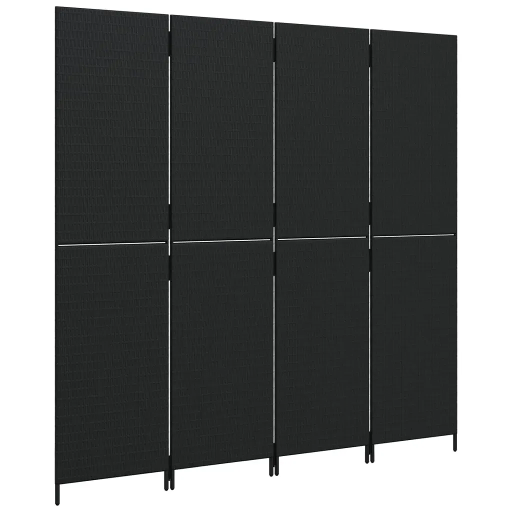 Room Divider 4 Panels Black Poly Rattan Price