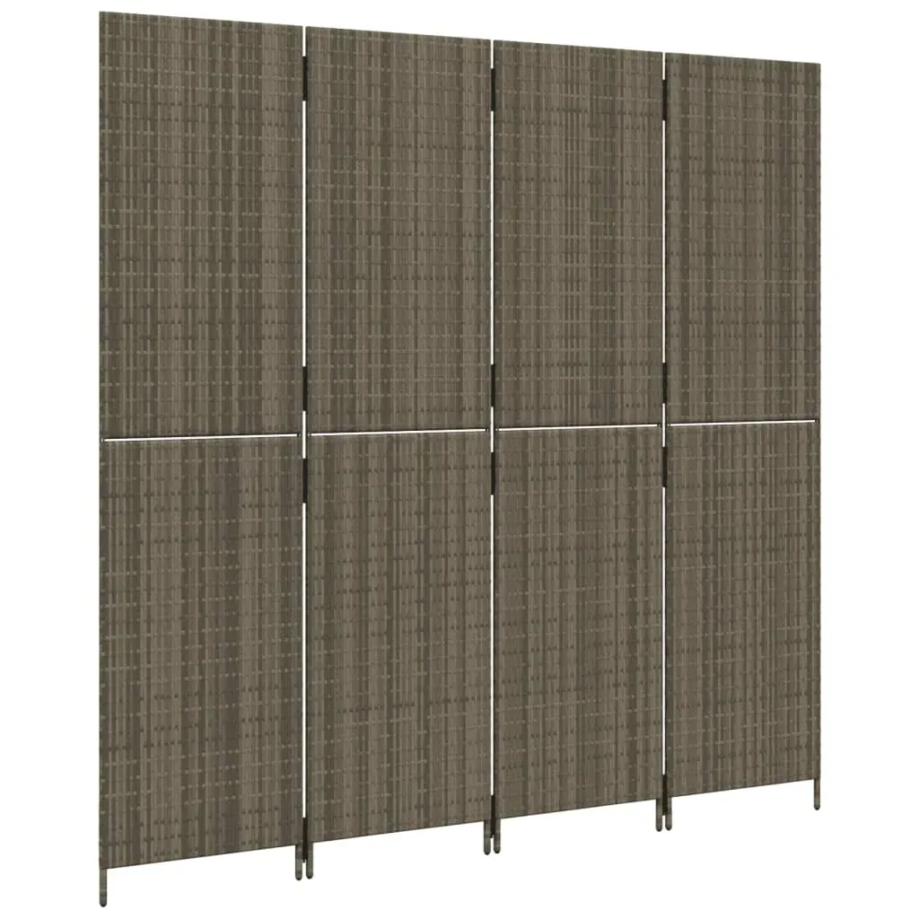 Room Divider 4 Panels Grey Poly Rattan Price