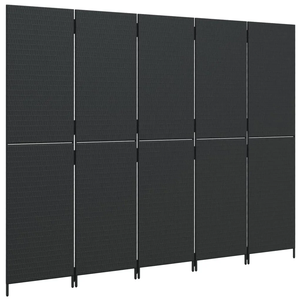 Room Divider 5 Panels Black Poly Rattan Price