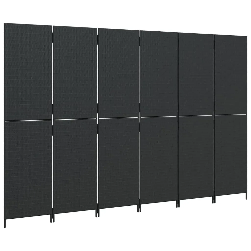 Room Divider 6 Panels Black Poly Rattan Price
