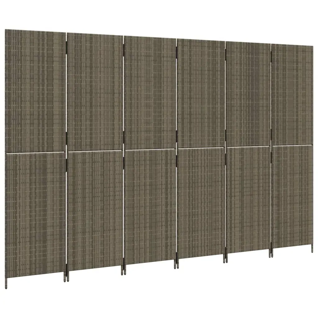 Room Divider 6 Panels Grey Poly Rattan Price