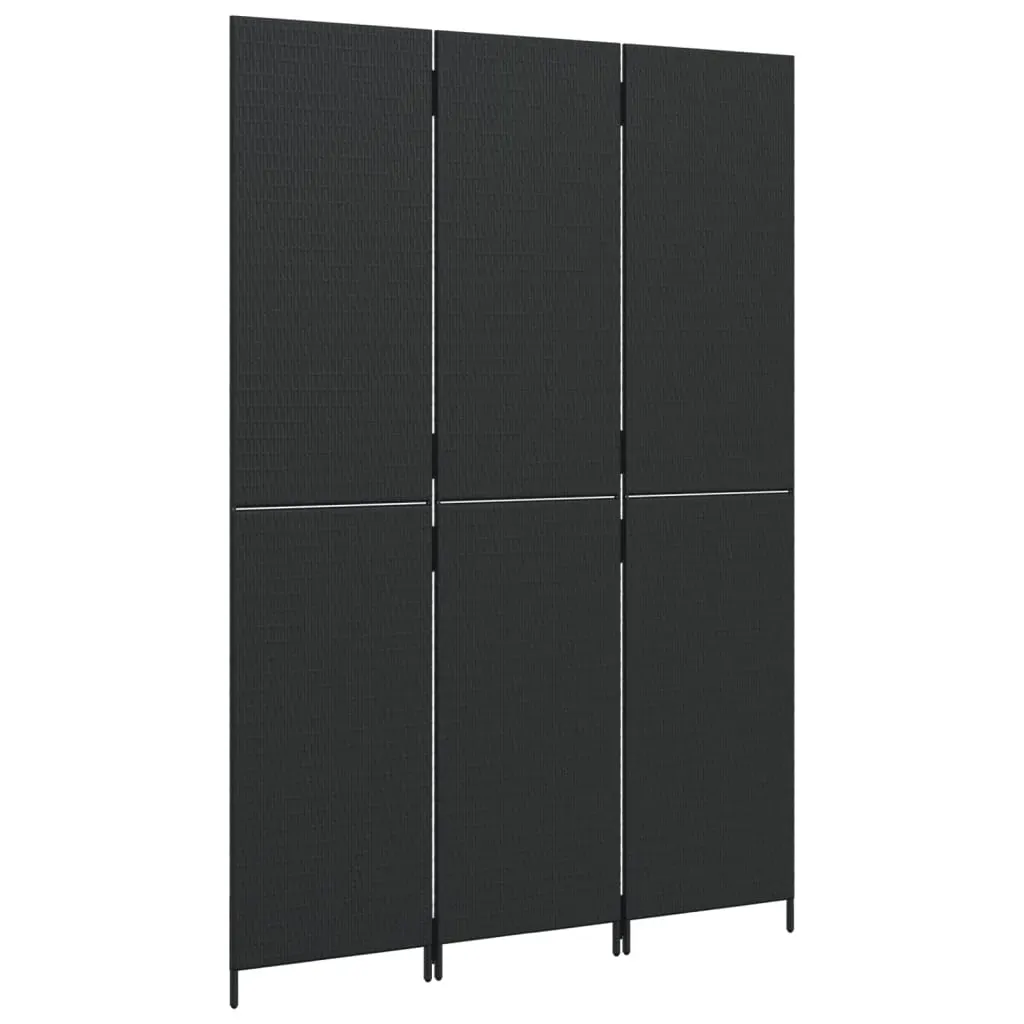 Room Divider 3 Panels Black Poly Rattan Price