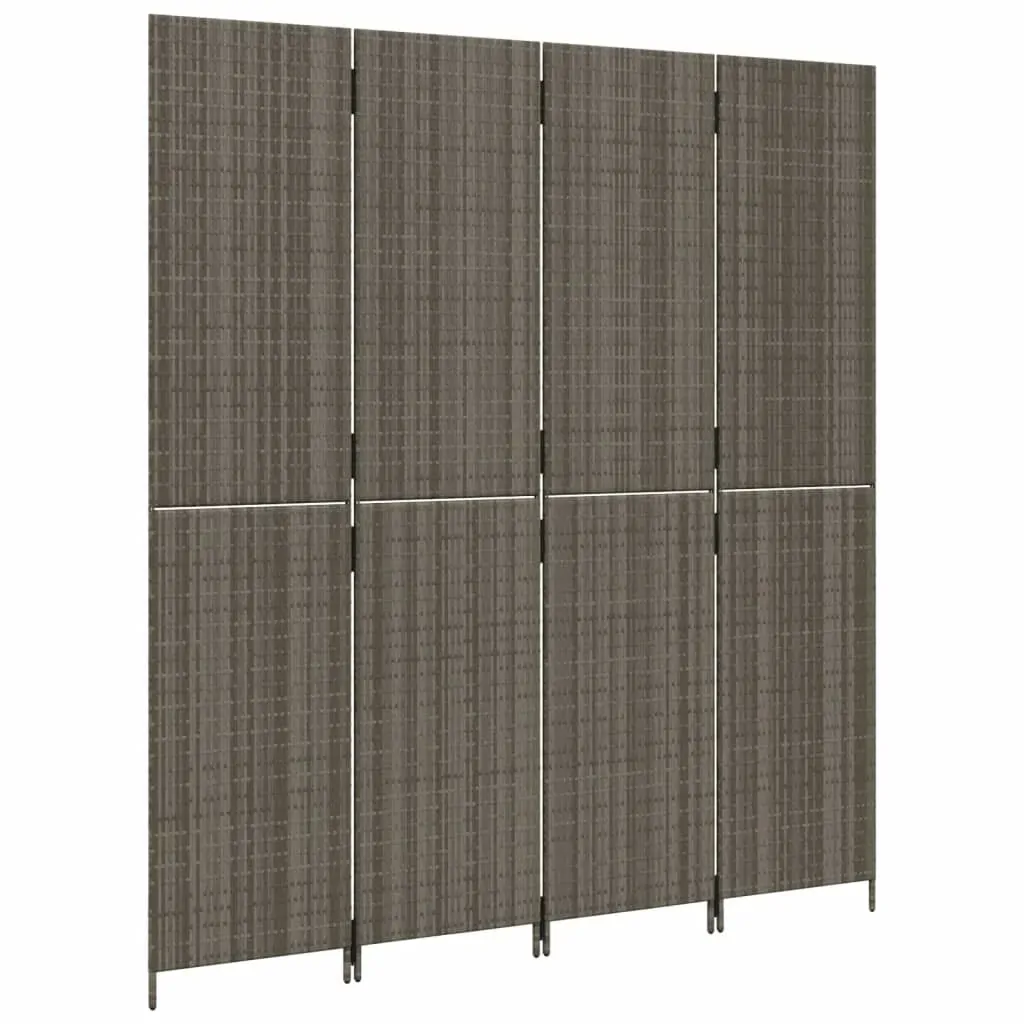 Room Divider 4 Panels Grey Poly Rattan Price