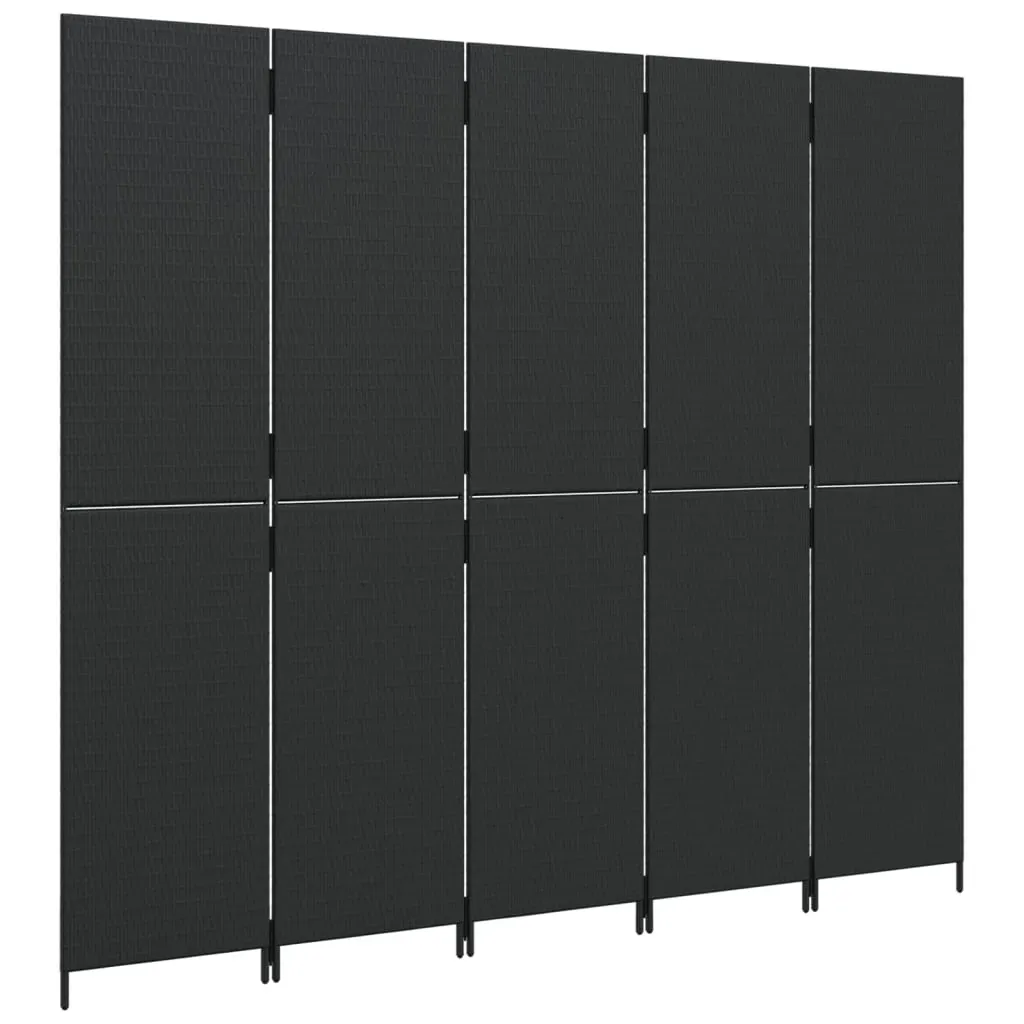Room Divider 5 Panels Black Poly Rattan Price