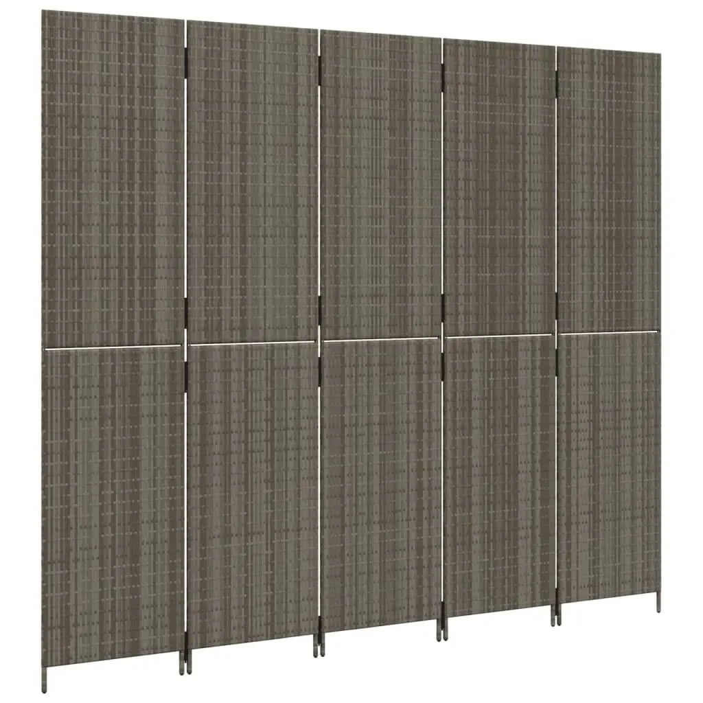 Room Divider 5 Panels Grey Poly Rattan Price