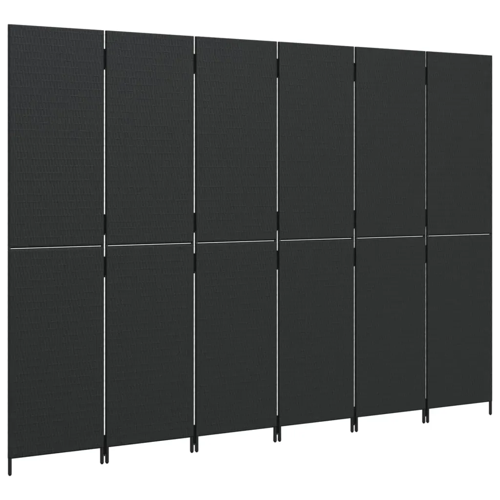 Room Divider 6 Panels Black Poly Rattan Price
