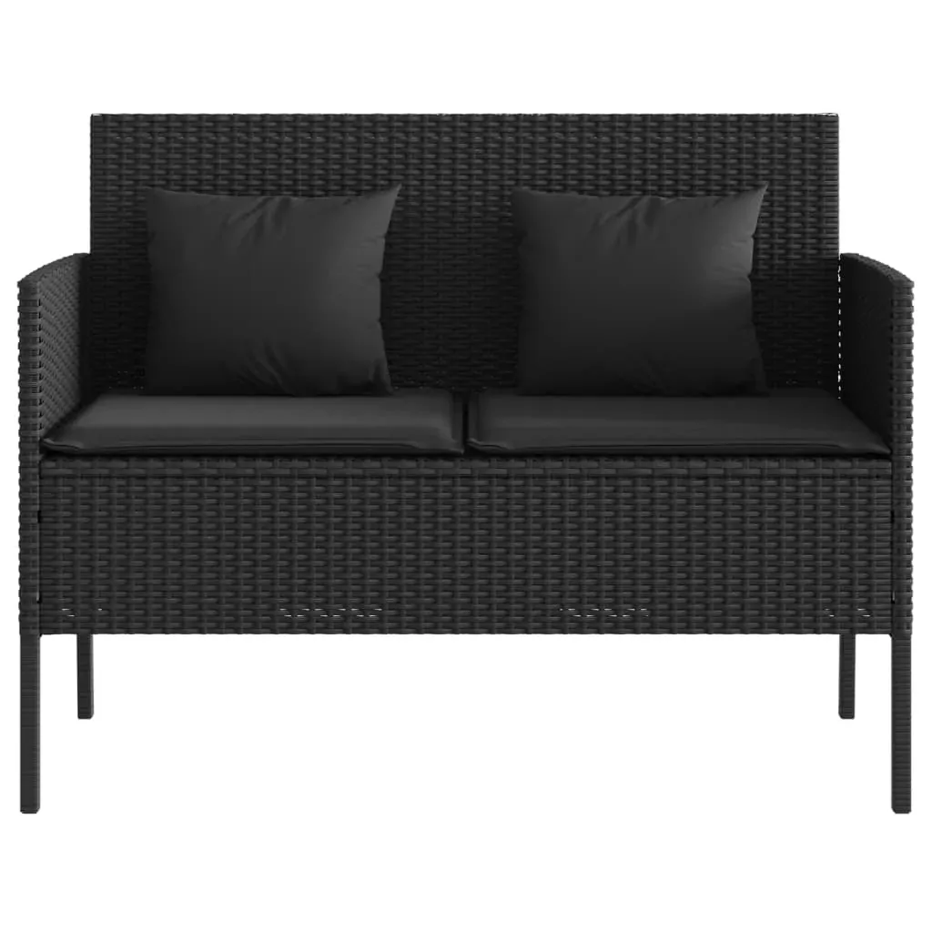 Garden Bench with Cushions Black Poly Rattan Price