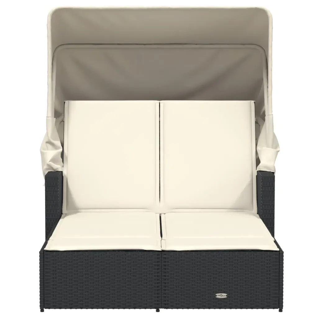 Double Sun Lounger with Canopy and Cushions Black Poly Rattan Price