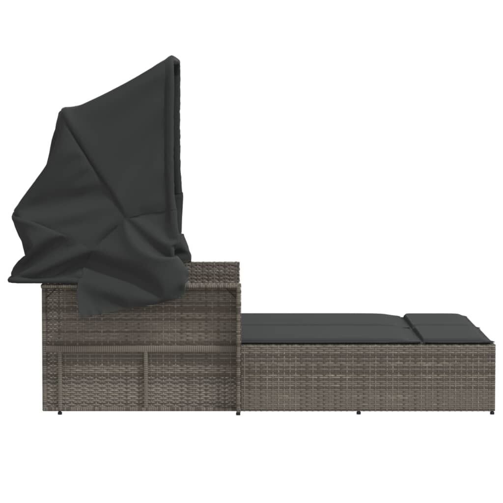 Double Sun Lounger with Canopy and Cushions Grey Poly Rattan Price