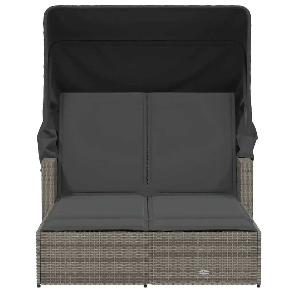 Double Sun Lounger with Canopy and Cushions Grey Poly Rattan Price