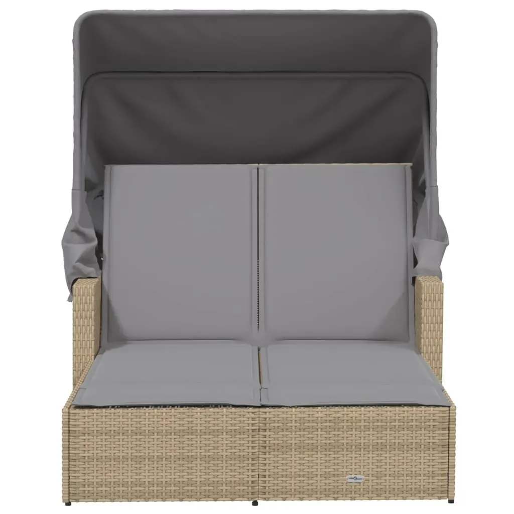 Double Sun Lounger with Canopy and Cushions Mix Beige Poly Rattan Price