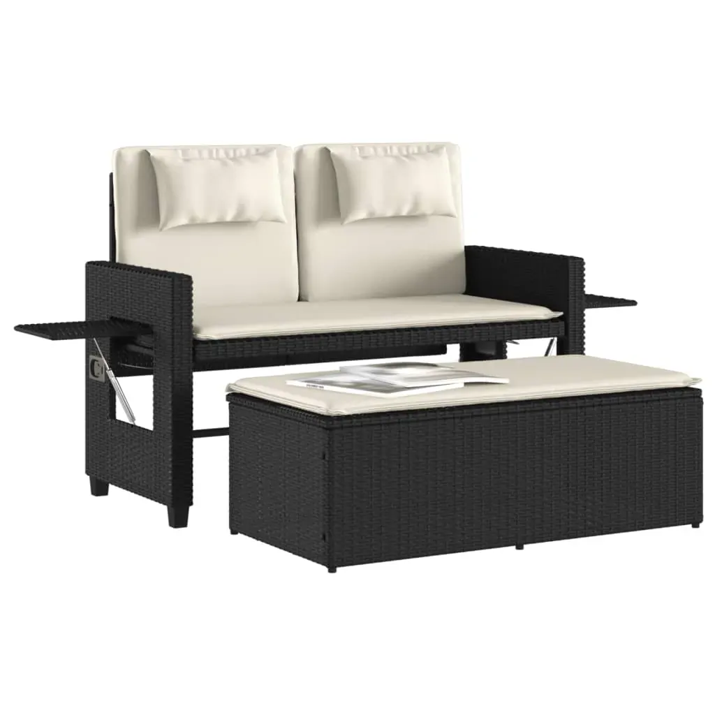 Reclining Garden Bench with Cushions Black Poly Rattan Price