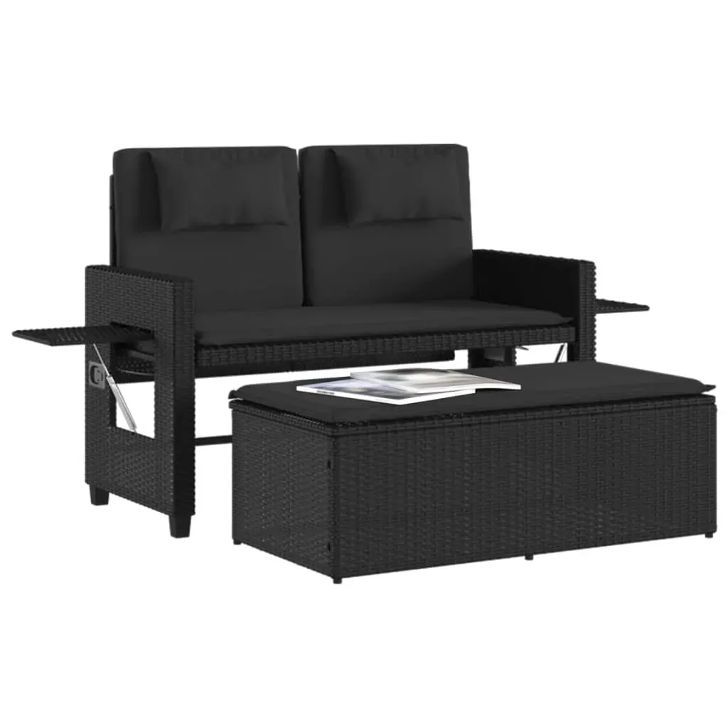 Reclining Garden Bench with Cushions Black Poly Rattan Price