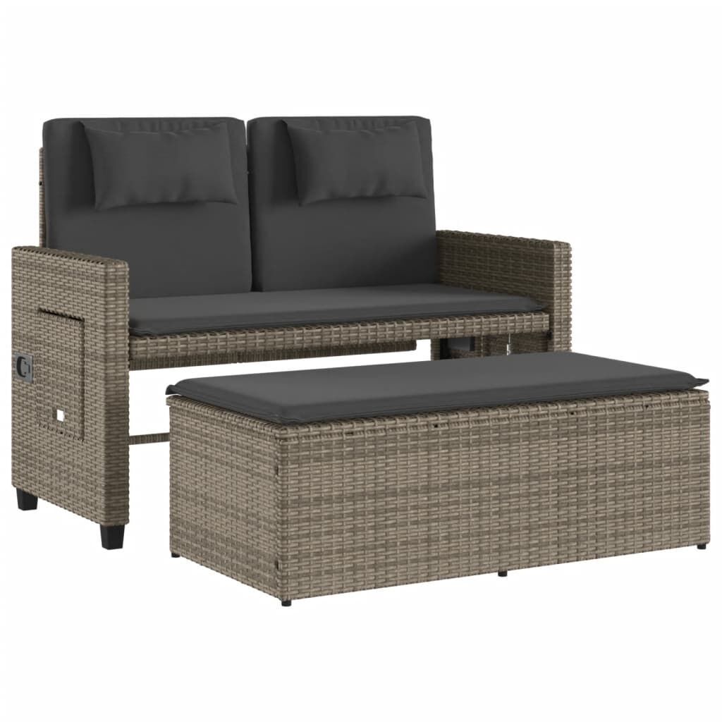 Reclining Garden Bench with Cushions Grey Poly Rattan Price