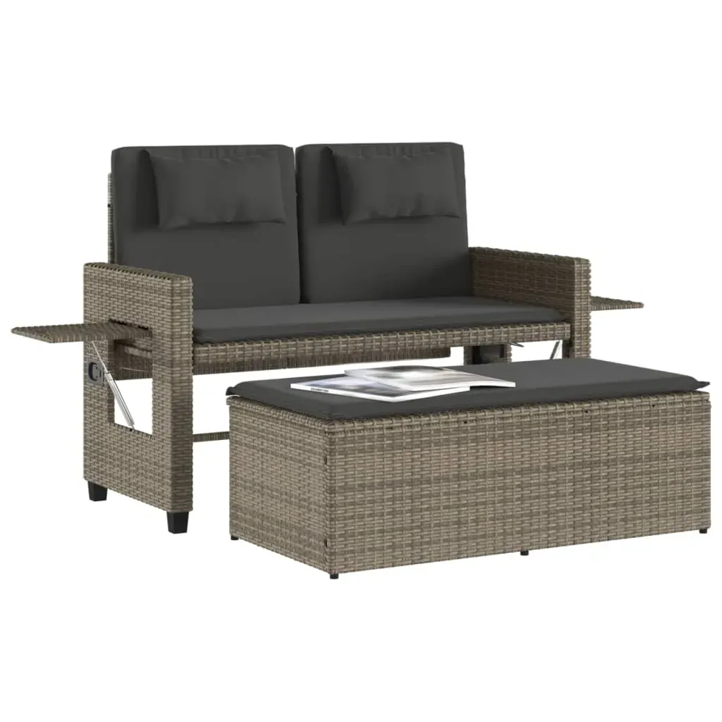 Reclining Garden Bench with Cushions Grey Poly Rattan Price