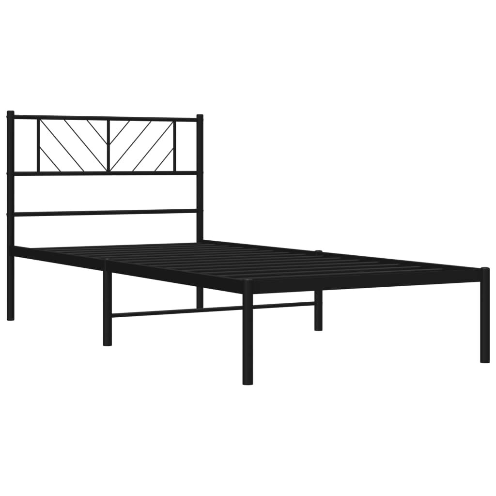 Metal Bed Frame without Mattress with Headboard Black 90x190 cm Price