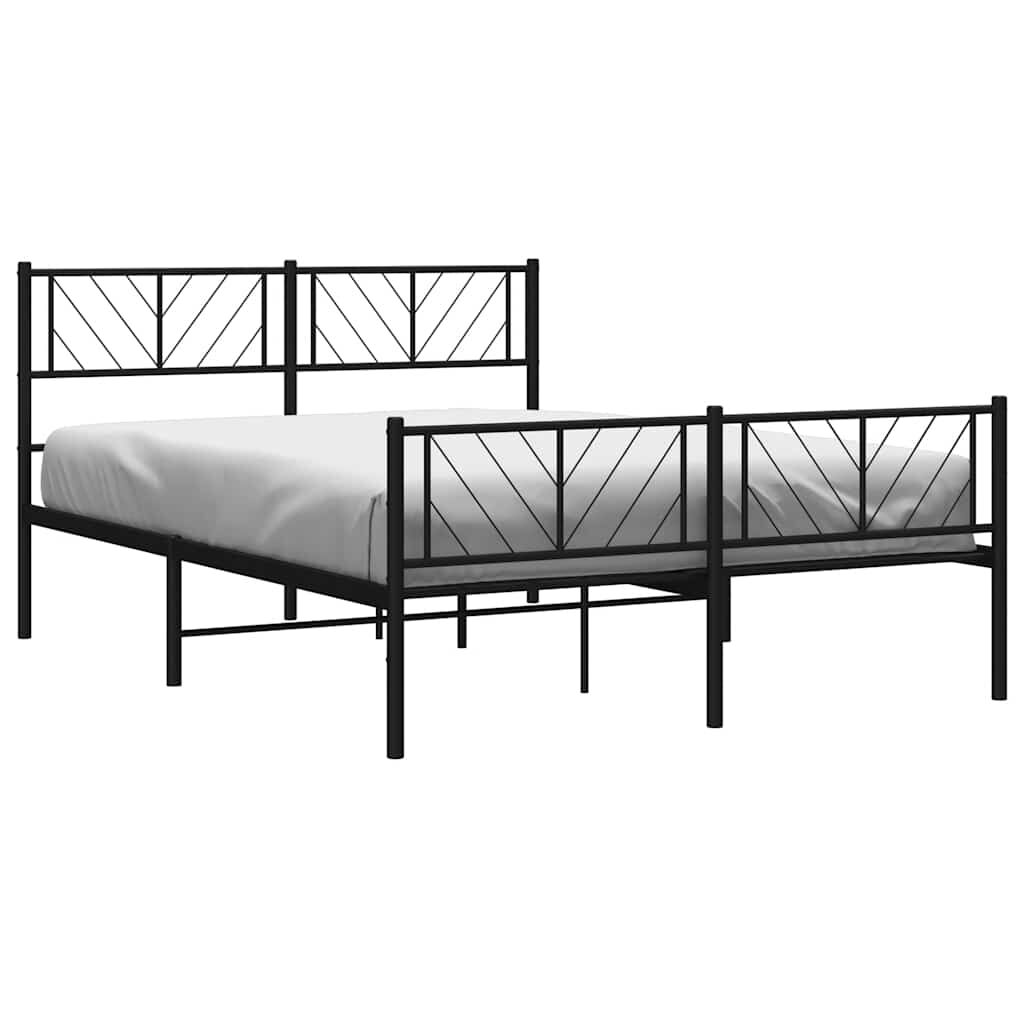 Metal Bed Frame without Mattress with Footboard Black 135x190 cm Price