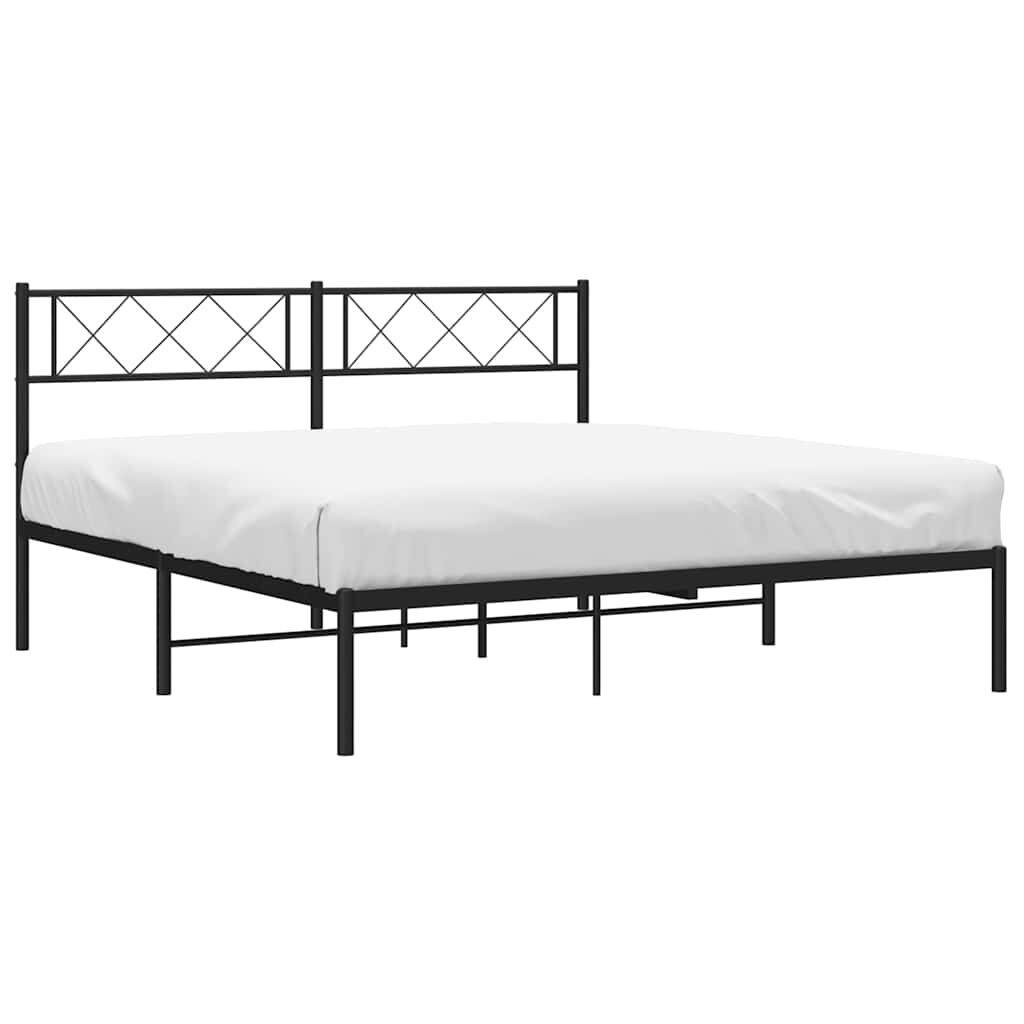 Metal Bed Frame without Mattress with Headboard Black 150x200 cm Price