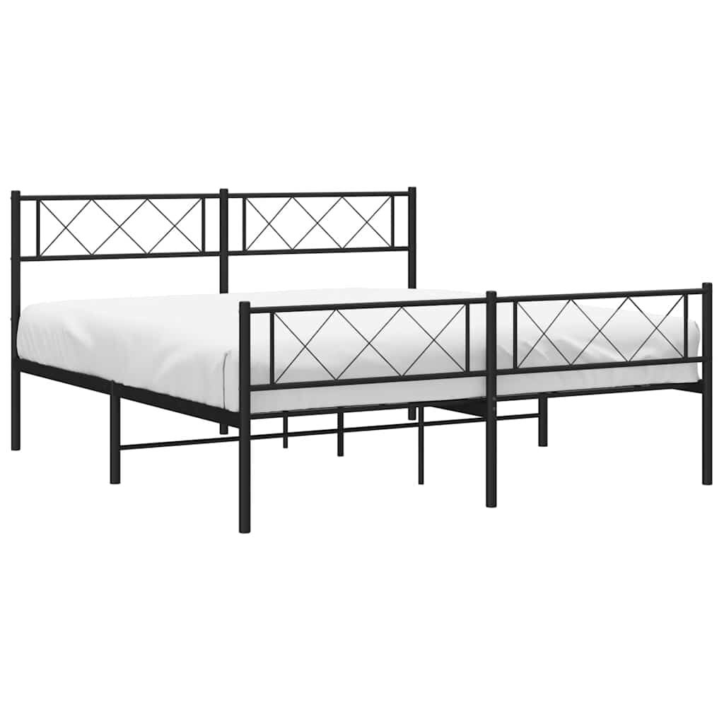 Metal Bed Frame without Mattress with Footboard Black 135x190 cm Price