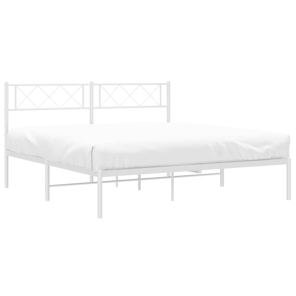 Metal Bed Frame without Mattress with Headboard White 150x200 cm Price