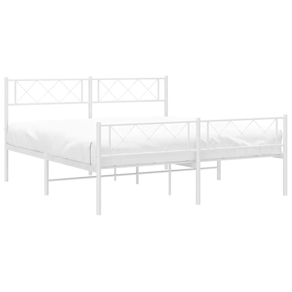 Metal Bed Frame without Mattress with Footboard White 135x190 cm Price