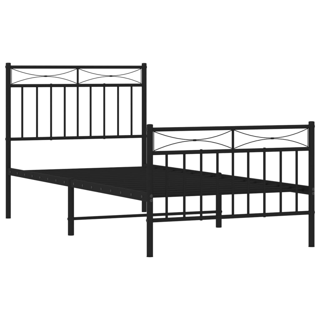 Metal Bed Frame without Mattress with Footboard Black 90x190 cm Price