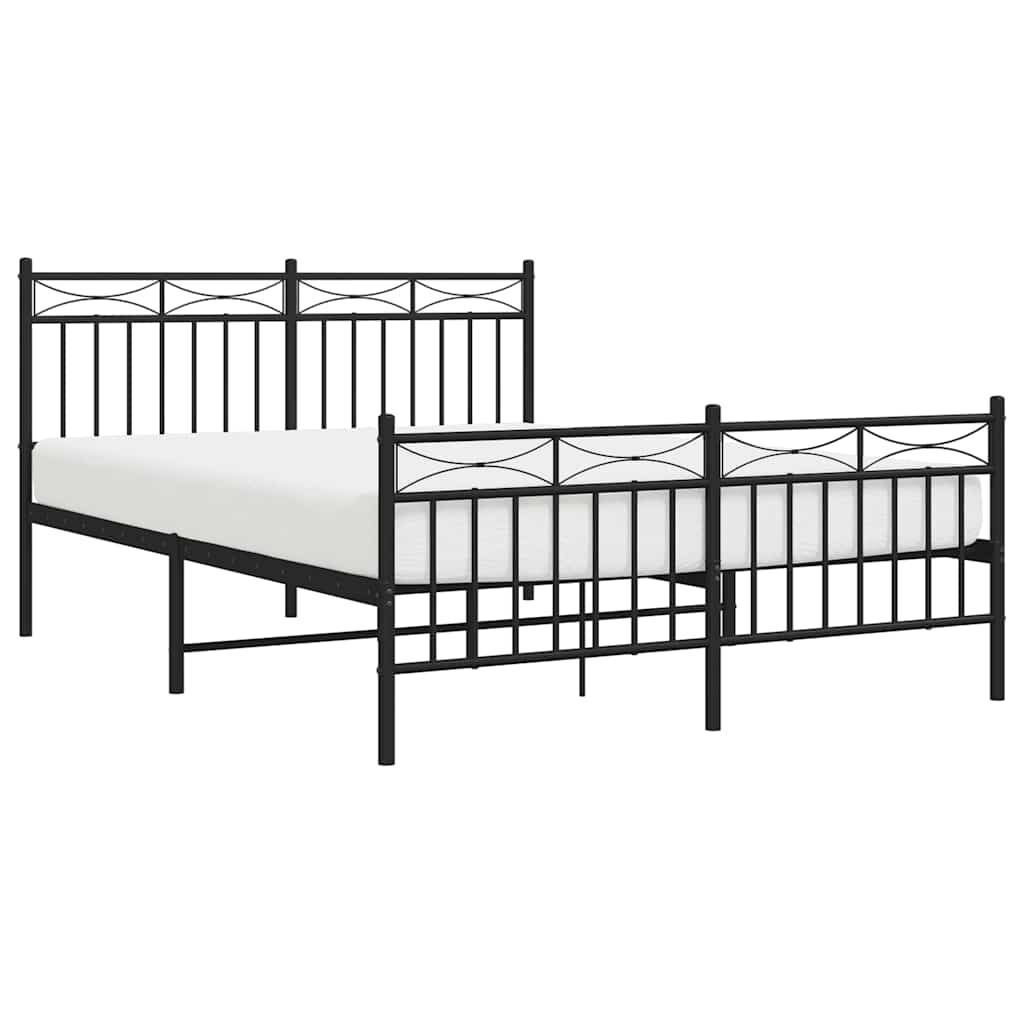Metal Bed Frame without Mattress with Footboard Black 135x190 cm Price