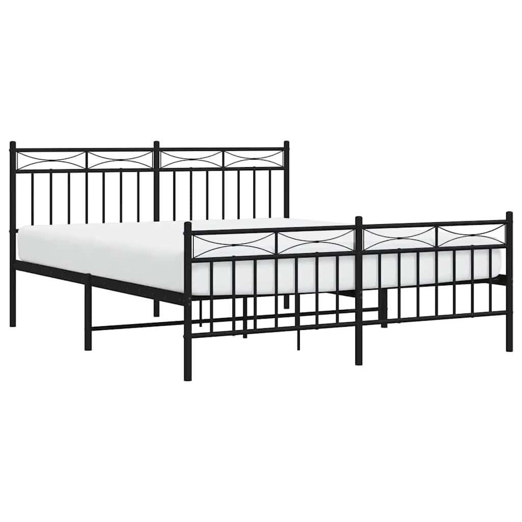 Metal Bed Frame without Mattress with Footboard Black 150x200 cm Price