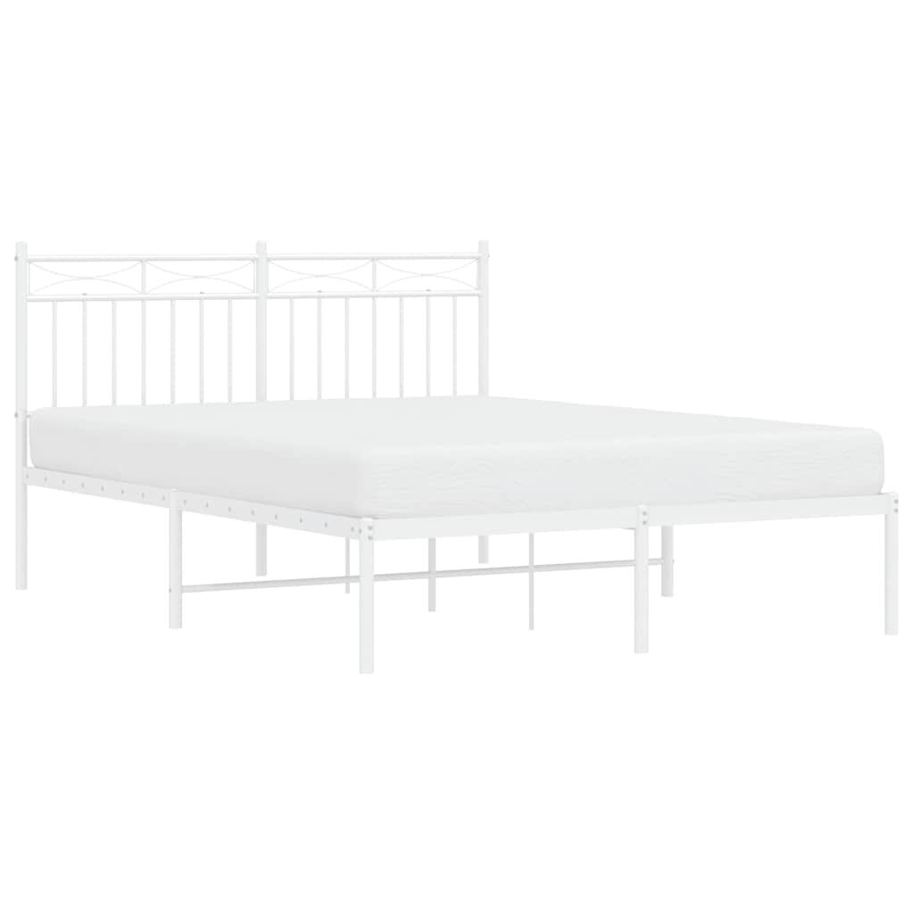 Metal Bed Frame without Mattress with Headboard White 135x190 cm Price